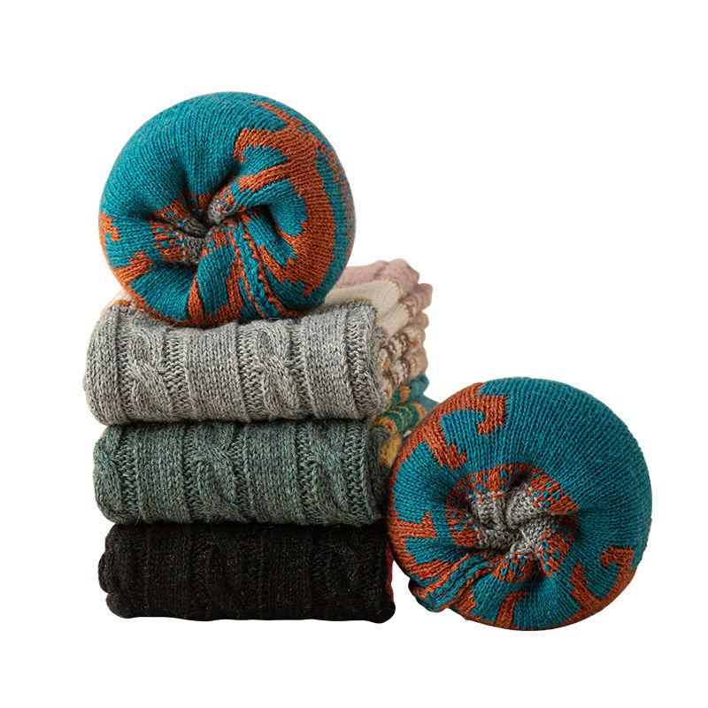 Wool Leg Warmer Socks Twisted Pattern Autumn Winter Deer Snowflake Slouchy Calf Knitted Warm Knee Protector Over-the-knee Socks