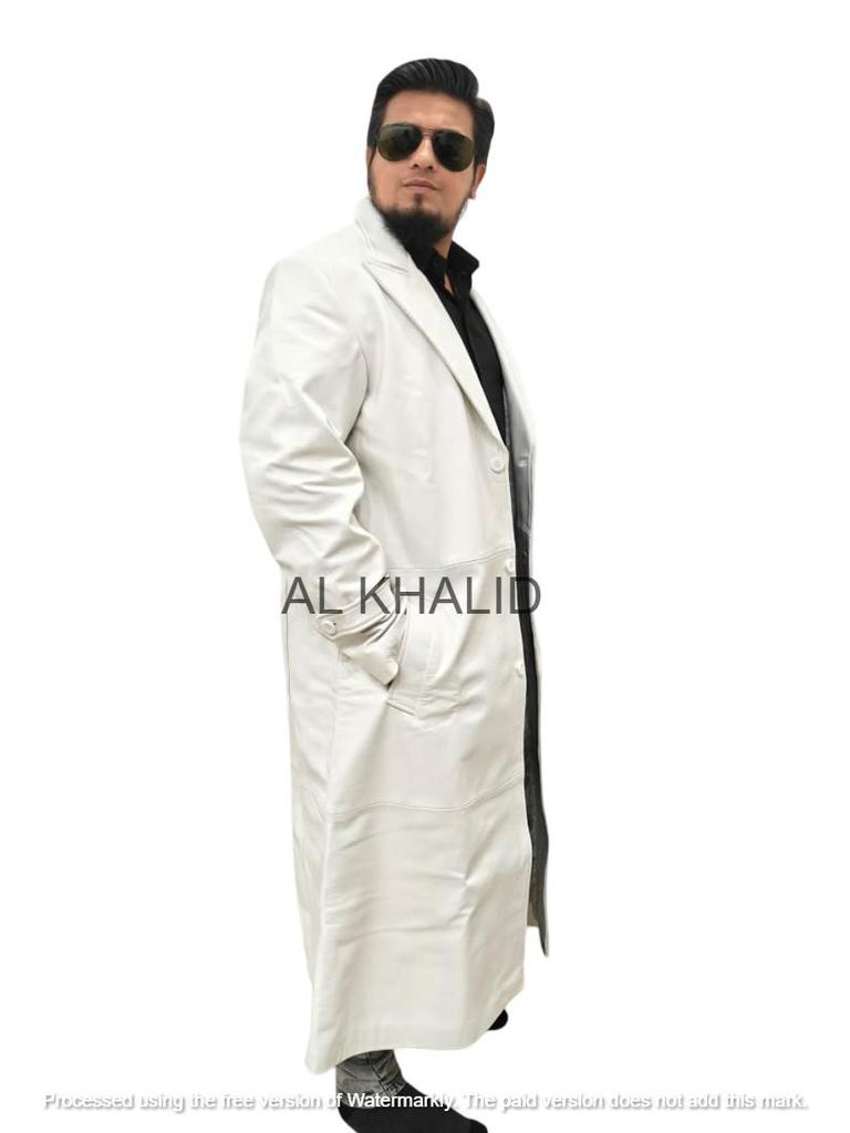 Ręcznie robiony Formalny Codzienny Roboczy Męski Płaszcz Trencz Stylowy Biały Prawdziwa Ręcznie Robiona Skóra