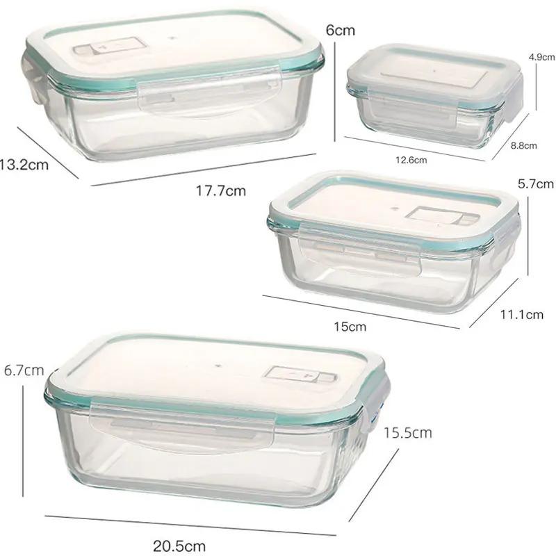 200-370-640-1000 ml rectangular Borosilicate 4-piece Microwave-friendly Container Set of 4 Glass Container