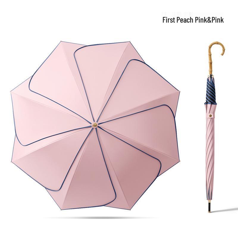 Long Handle Floral Umbrella, Dual-Use for Sun & Rain, UV Protective Black Rubber Shade for Women.