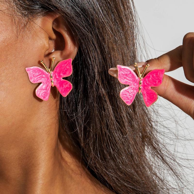 Personalized drip butterfly earrings, geometric niche design sense of color stud earrings