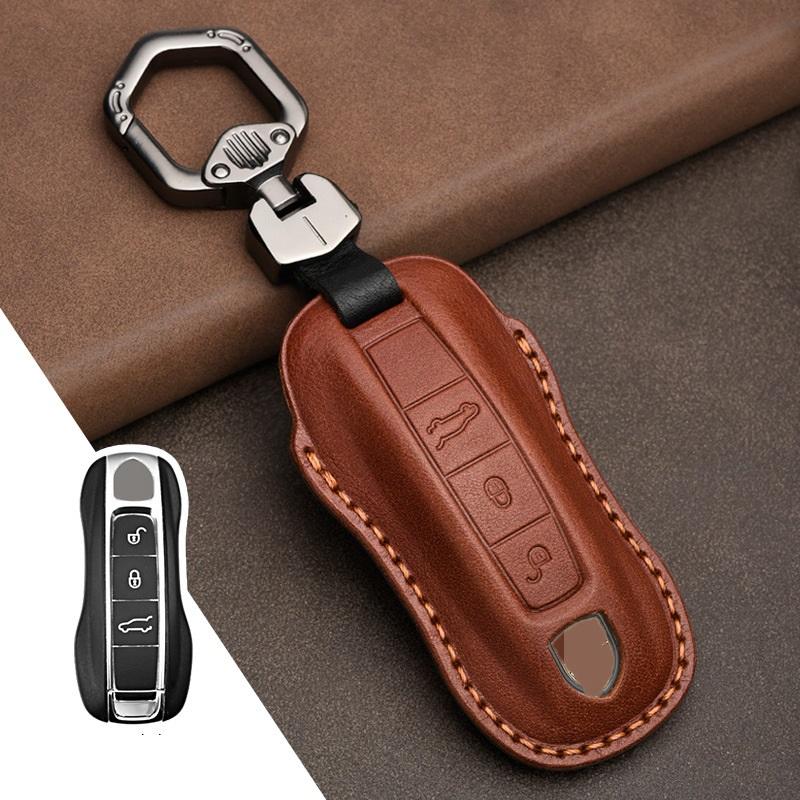 

1Pcs Genuine Leather Car Remote Key Fob Case Key cover for Porsche Panamera 2017-2021 Cayenne 2018 2019 2020 2021 кавовий