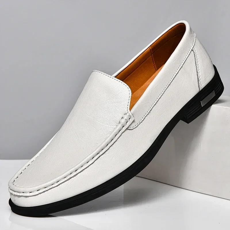 Genuine Leather Men Footwear Slip On Office Man Formal Shoes Wedding Party Men Dress Shoes Breath Driving Lazy Loafers Moccasins