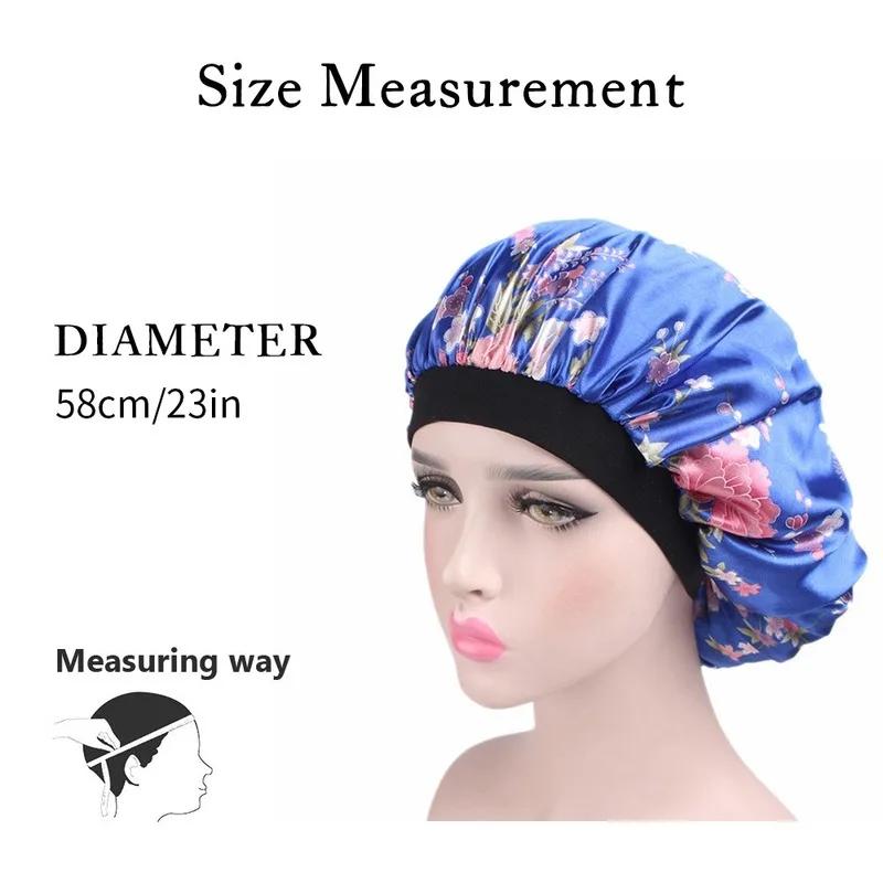 Hair Satin Bonnet For Sleeping Shower Cap Silk Bonnet Bonnet Femme Women Night Sleep Cap Head Cover Wide Elastic Band