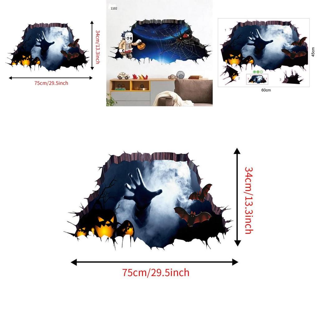 Horror 3d Wall Art Sticker For Halloween Haunted House Decor Waterproof Pvc For Kitchen