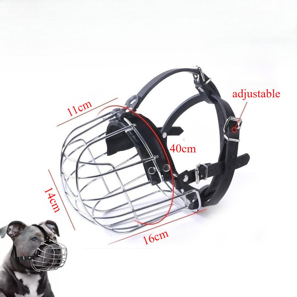 Anti-Biss Pitbull Rottweiler Hundemaske Metallmaske Amstaff Sicherer Drahtkorb Verstellbare Langlebige Lederriemen für Große Hunde