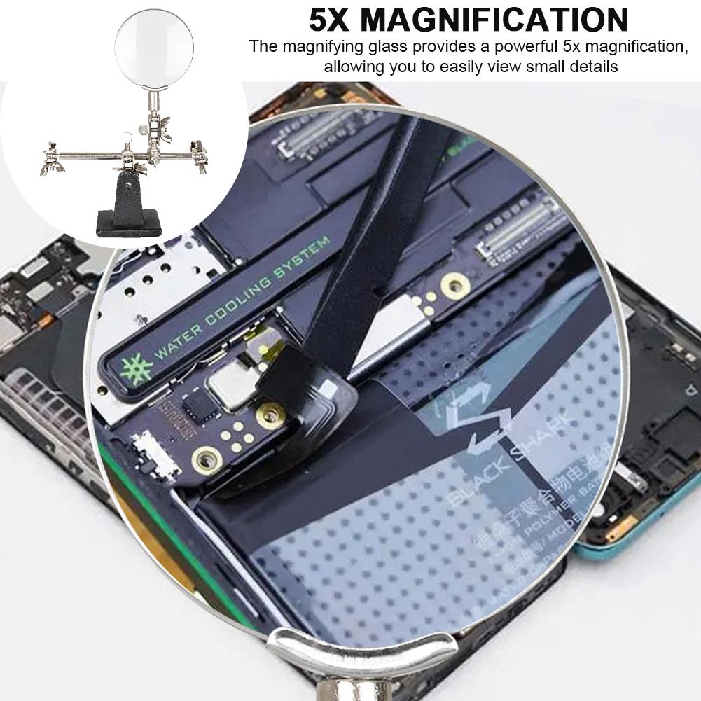 5X Helping Hand Magnifying Glass Stand with Alligator Clips Third Hand Solder Aid Magnifying Lens Electric Circuit Board Repair