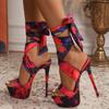 Summer Sexy Camouflage Women Sandals Fashion Stripper Ankle Lace-Up Extreme Stiletto Heels Party Prom Shoes
