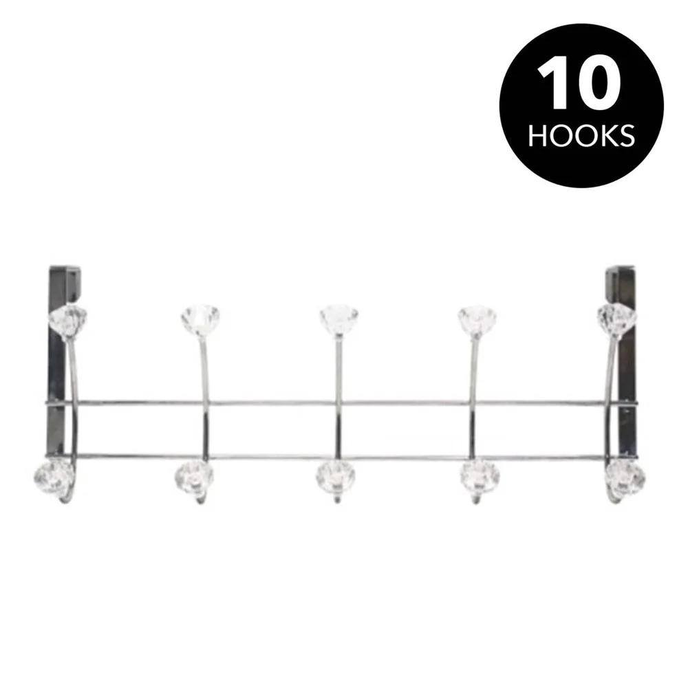 10 Hook Over The Door Hook Rack Iron Towel Hook Storage Organizer Chrome Finish Towels Coats Hats Belts Accessories
