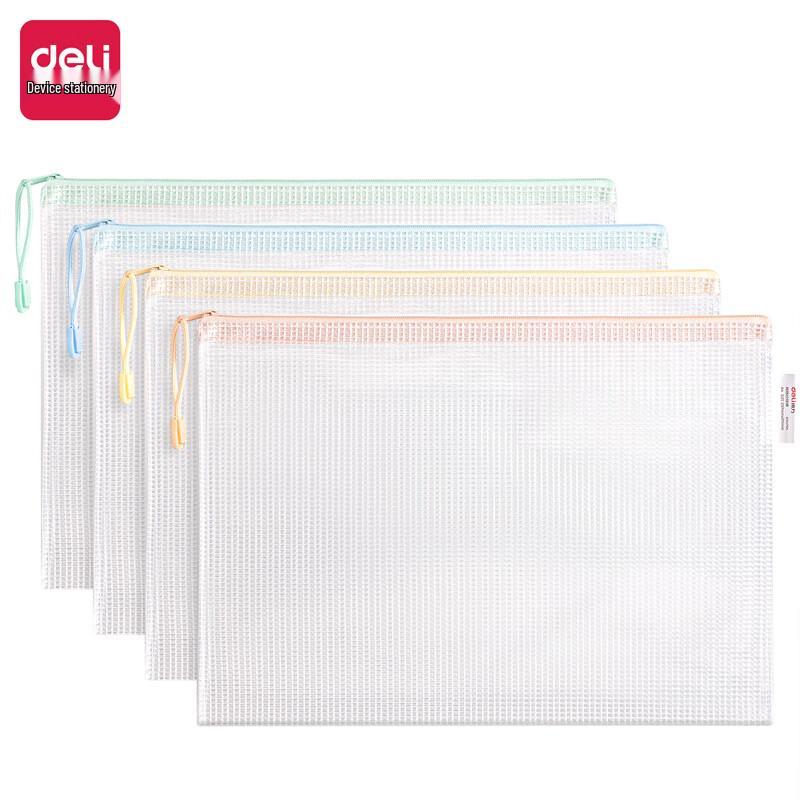 Deli A4 Macaron PVC Mesh Zipper Bag Set
