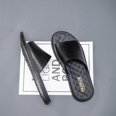 2025 Sommer Herren Hausschuhe Leichtgewichtige PU Weiches Leder Hausschuhe Lässige Peeptoe Strandschuhe für Herren Rutschfeste Flache Hausschuhe Pantoletten