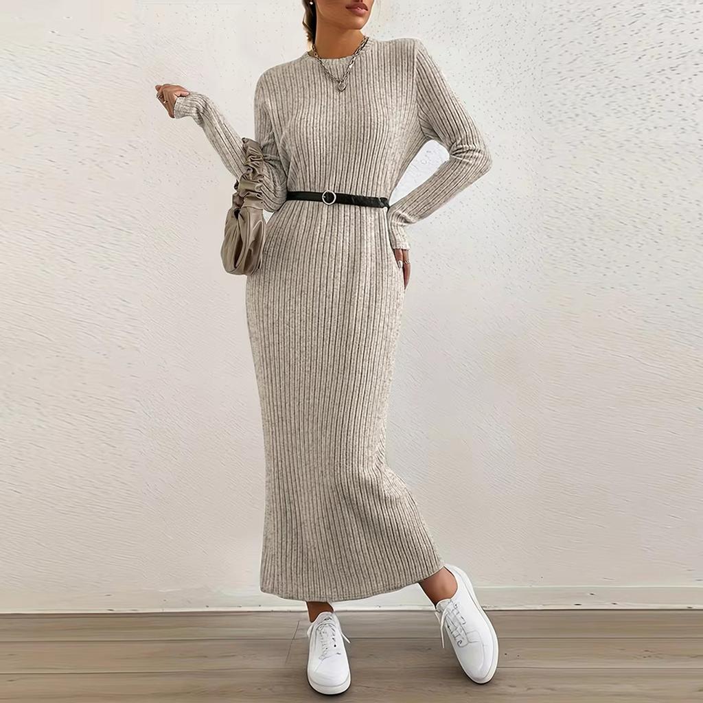 Women's Long Sleeve Dress Fall Casual T Shirt Loose Fit Pleated Front Dresses With Pockets