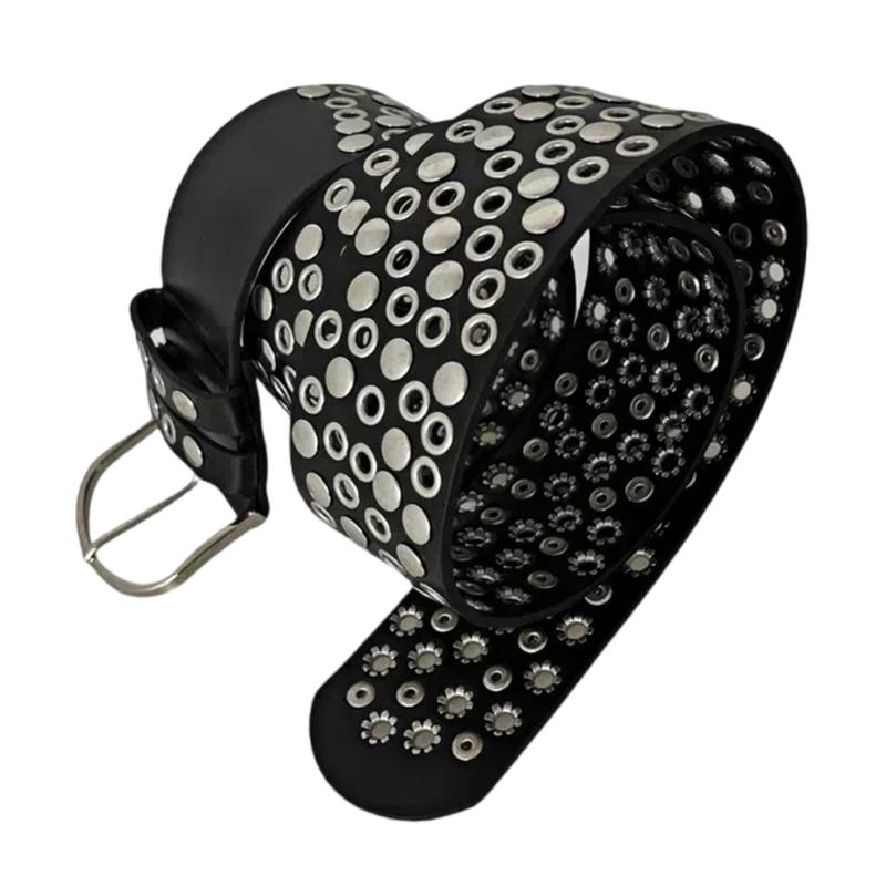Adjustable Length Rivet Studded Waist Belt with PU Leather Full Studs for Trendy Rock Styles Enthusiasts Hiphop Decors