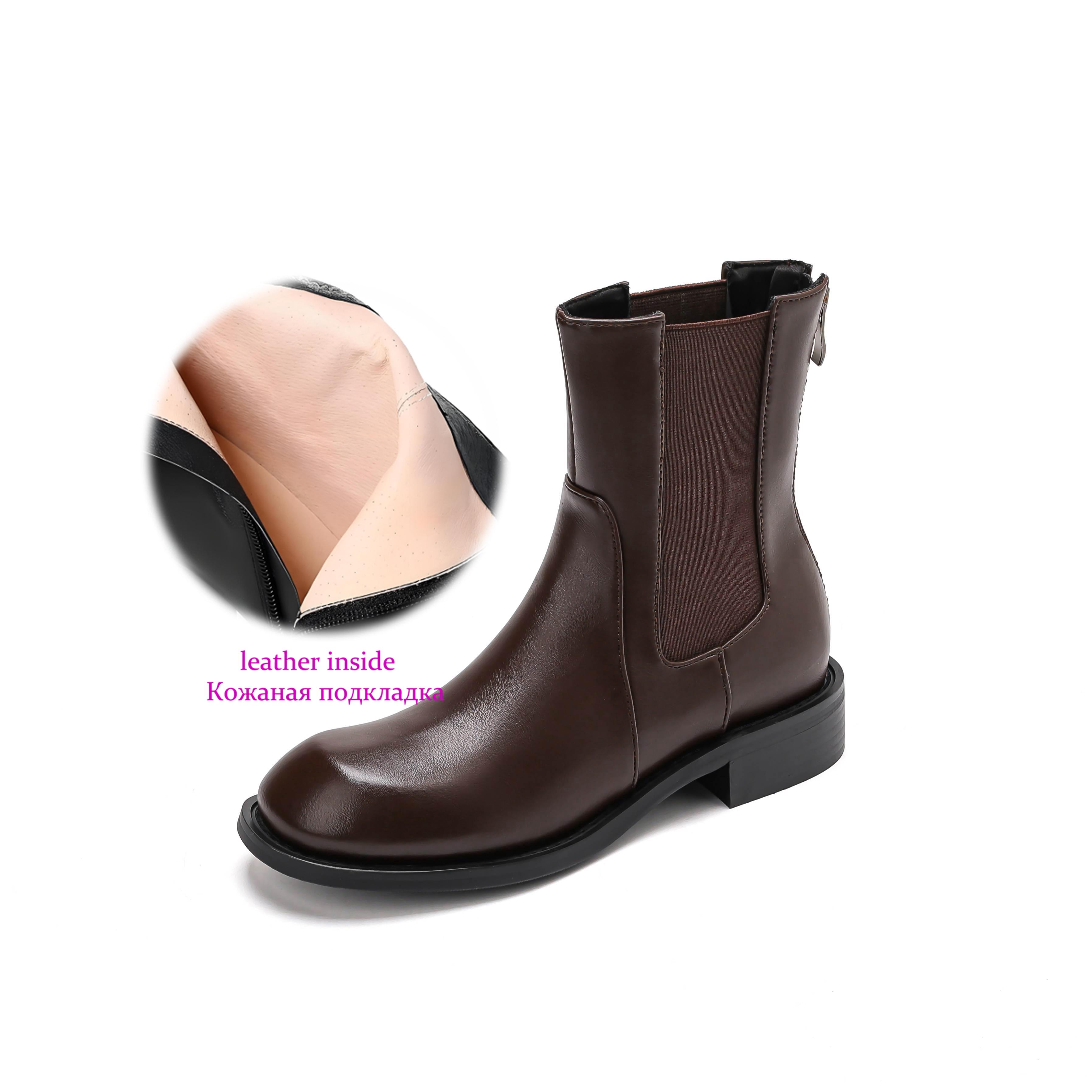 

Krazing Pot Microfiber Autumn Winter Shoes Low Heels Size 43 Chelsea Boots Back Solid Color Preppy Style Ankle Boots 34