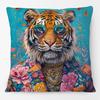 Fashion Chic Floral Animals Posters Cushion Cover Tiger Leopard Highland Cow Cockatoo Cat Dog Print Pillow Case