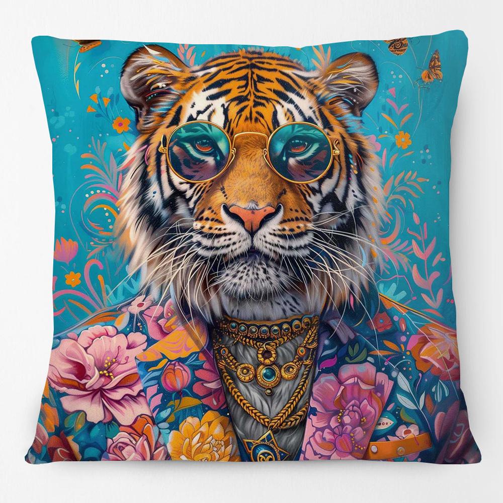 Fashion Chic Floral Animals Posters Cushion Cover Tiger Leopard Highland Cow Cockatoo Cat Dog Print Pillow Case