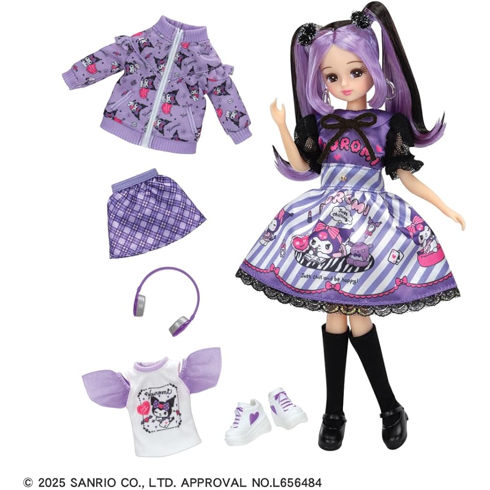 Takara Tomy Licca-chan Doll Cool Kuromi Outfit Set Casual Purple Dress 3 Years and Up