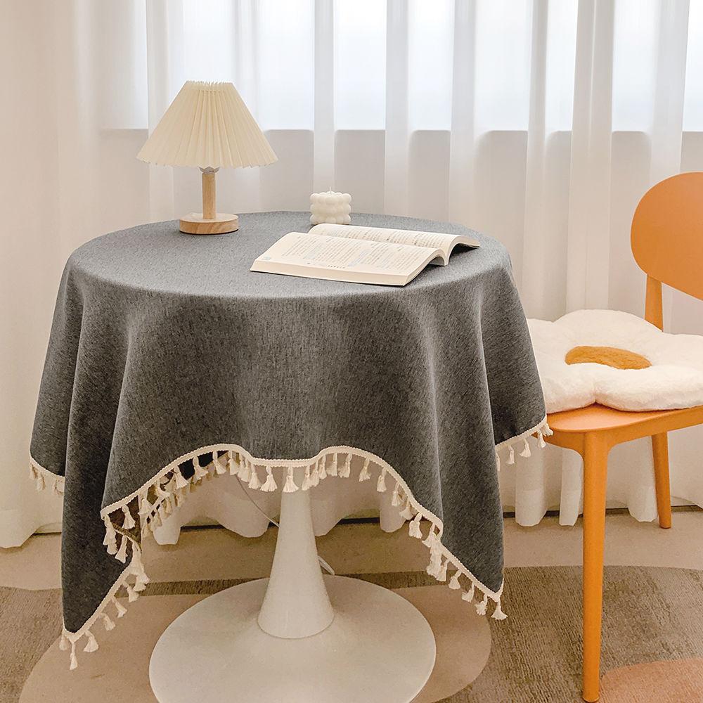 High-End Light Luxury Fabric Cotton And Linen Fringed Japanese Round Table Dining Table Tablecloth Long Tablecloth
