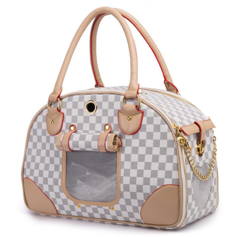 SBSGV Fashion Dog Carrier PU Leather Dog Handbag Dog Purse Cat Tote Bag Pet Cat Dog Hiking Bag, Brown, Large