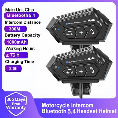 BT-12B Bluetooth 5.4 Helmet Headset Motorcycle Intercom Wireless Call Phone Kit Waterproof Interphone MP3 Music Player Speaker