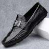 Xunqi Crocodile Pattern Beanie Shoes Lazy Driving Shoes British Casual Men's Leather Shoes Genuine Leather
