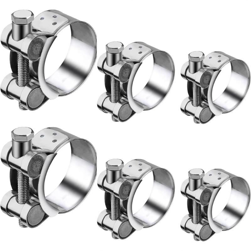 6Pcs Hose Clamp Metal Fastener Repair Clamps Tools Hardware Metal Steel T Bolt Exhaust Pipe Clips Easy to Install