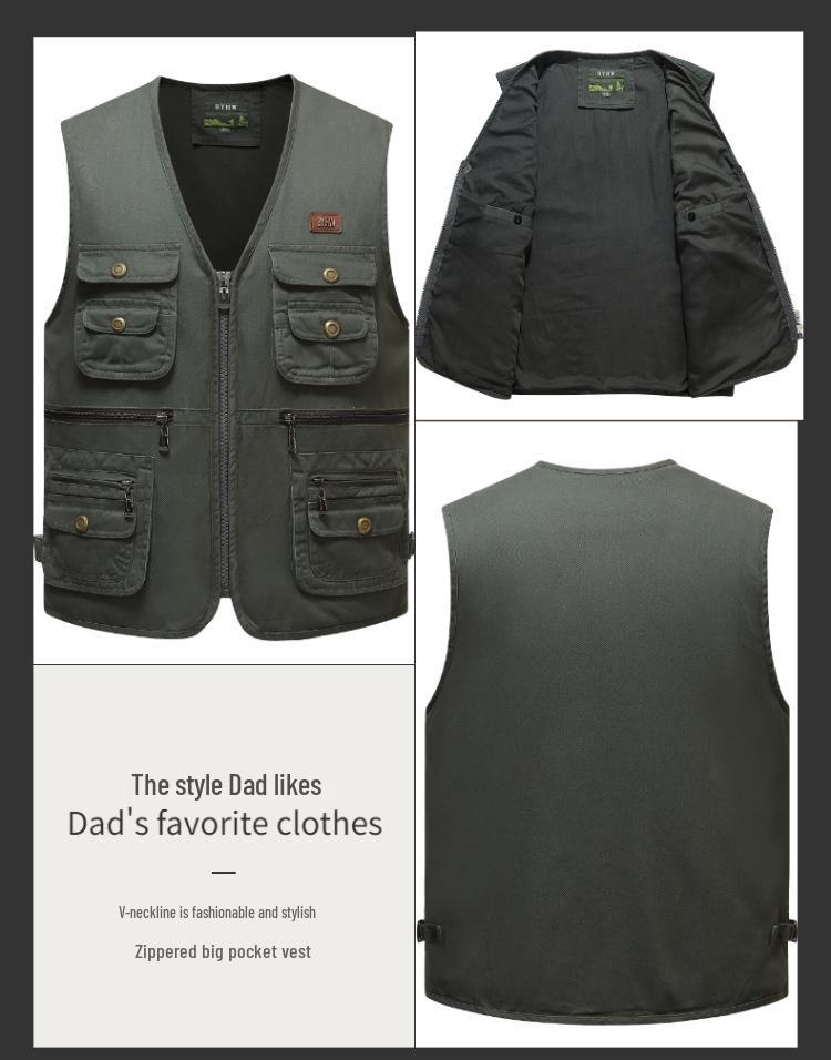 Vestă Militară Verde cu Buzunare Multiple fără Mâneci - Top Casual cu Fermoar Mărimi Mari pentru Toate Sezoanele