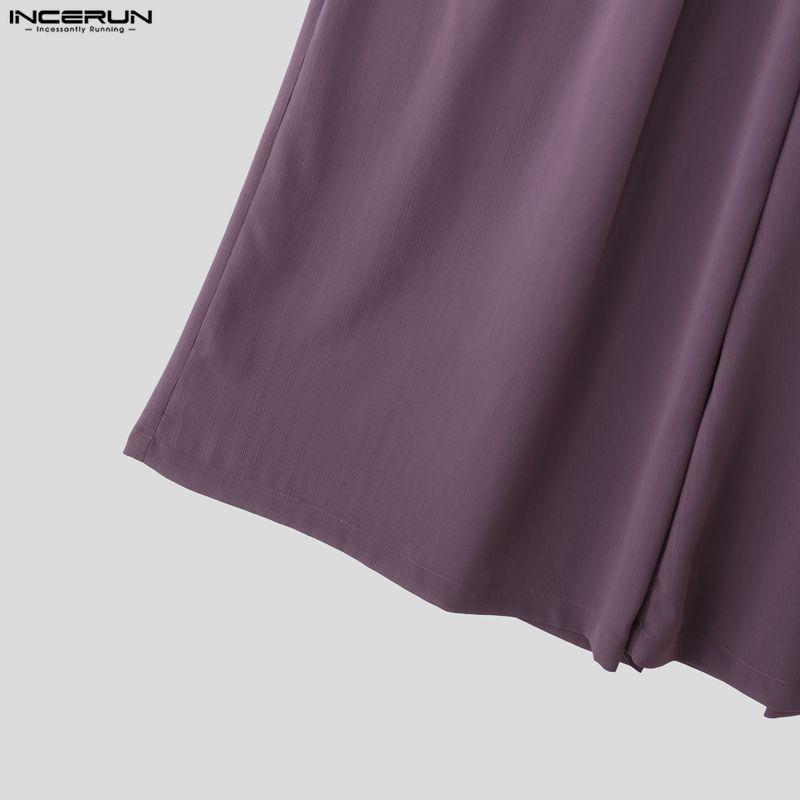 INCERUN Men Drawstring Elastic Waist Thin Casual Loose Long Wide Leg Pants Trousers