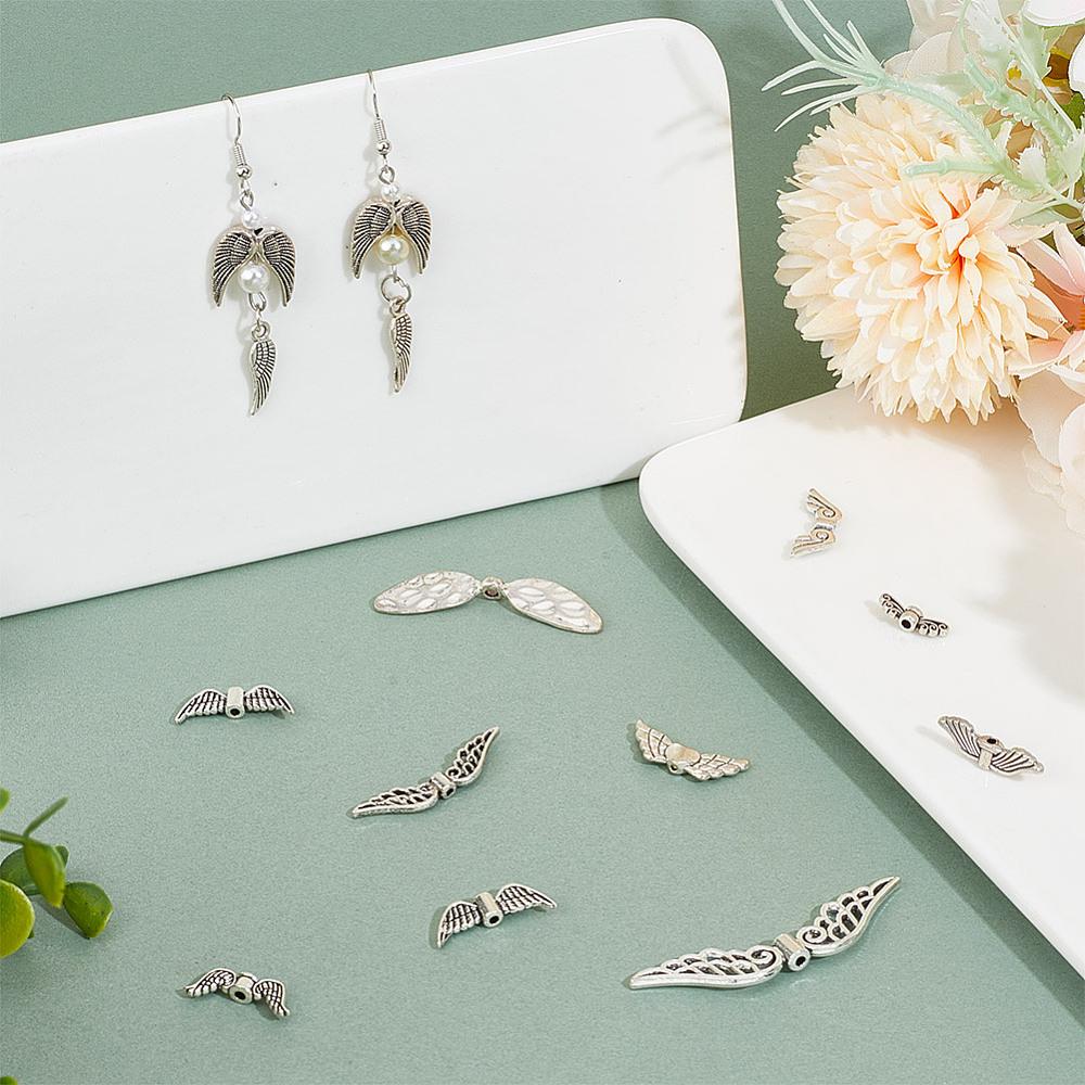 1box 30pcs 15 styles  style Alloy Beads Wings Antique Silver 7~22x6.5~42x2.5~5mm Hole: 1~2mm 2pcs/style