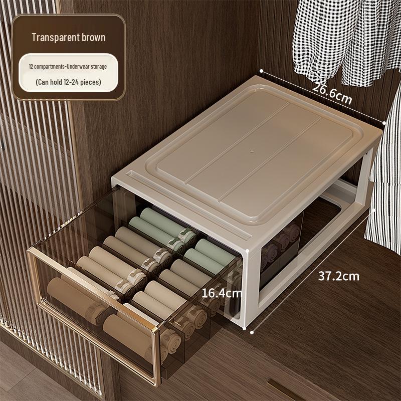 Transparent Plastic Underwear and Socks Drawer Organizer for Bedroom Wardrobe - Three-in-One Pull-Out Storage Box