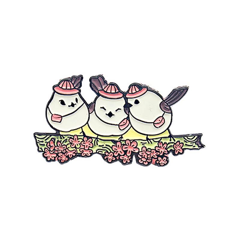 Bird Mother Reads: Cute Cartoon Enamel Brooch with Whispering Happy Birds