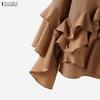 ZANZEA Womens Casual Round Neck Long Sleeve Ruffles Splice Loose Blouse