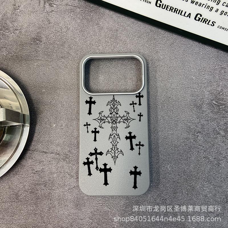 Black thorns for iPhone17promax mobile phone case Apple 16 all-inclusive 15 anti-drop 13 leather pattern protective case