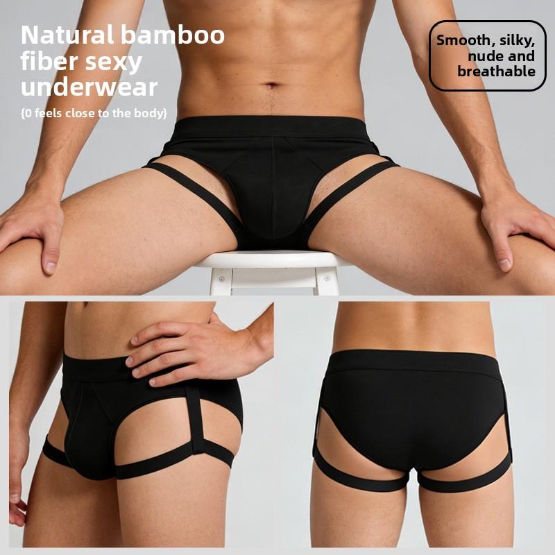Men Sexy Hollow Out Solid Color U Convex Stretch Low Waist Triangle Briefs