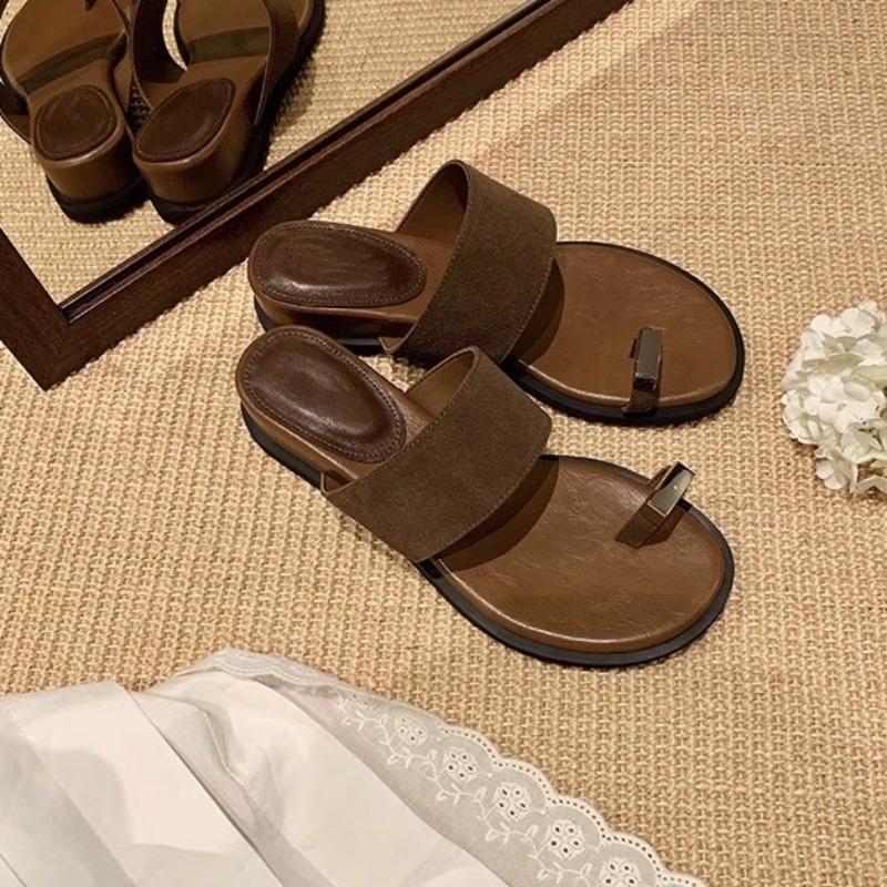 

Cowhide version~ Height increase cm word with outer wear cover toe herringbone flat bottom toe cool slippers leather wedge sandals women 40 коричневий