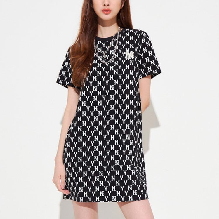 New MLB Base Logo Short Sleeved Dress Women's Black 3FOPM0123-50BKS