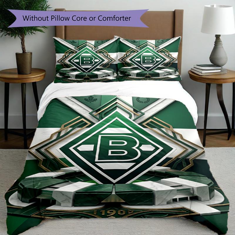 3pcs Duvet Cover Set (1*Duvet Cover + 2*Pillowcase, Without Core), Borussia Monchengladbach Print Bedding Set, Bedroom Decor, All‑Season, Birthday Gif