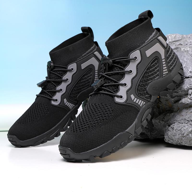 Atmungsaktive gestrickte Herren-Wanderschuhe High-Top Casual Sportschuhe Rutschfeste Outdoor-Trekking-Reise-Sneaker Große Größe 38-48