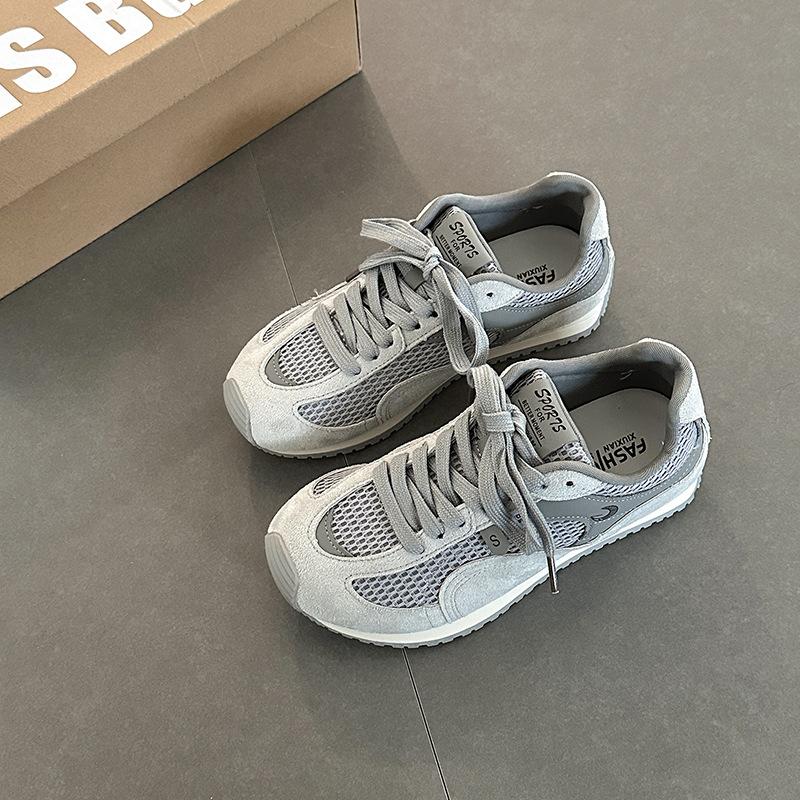 Korean Version of Fashionable Versatile Soft-soled Breathable Casual Sports Shoes Women's Summer Retro Lace-up Splicing Mesh Cotton Forrest Gump Shoes