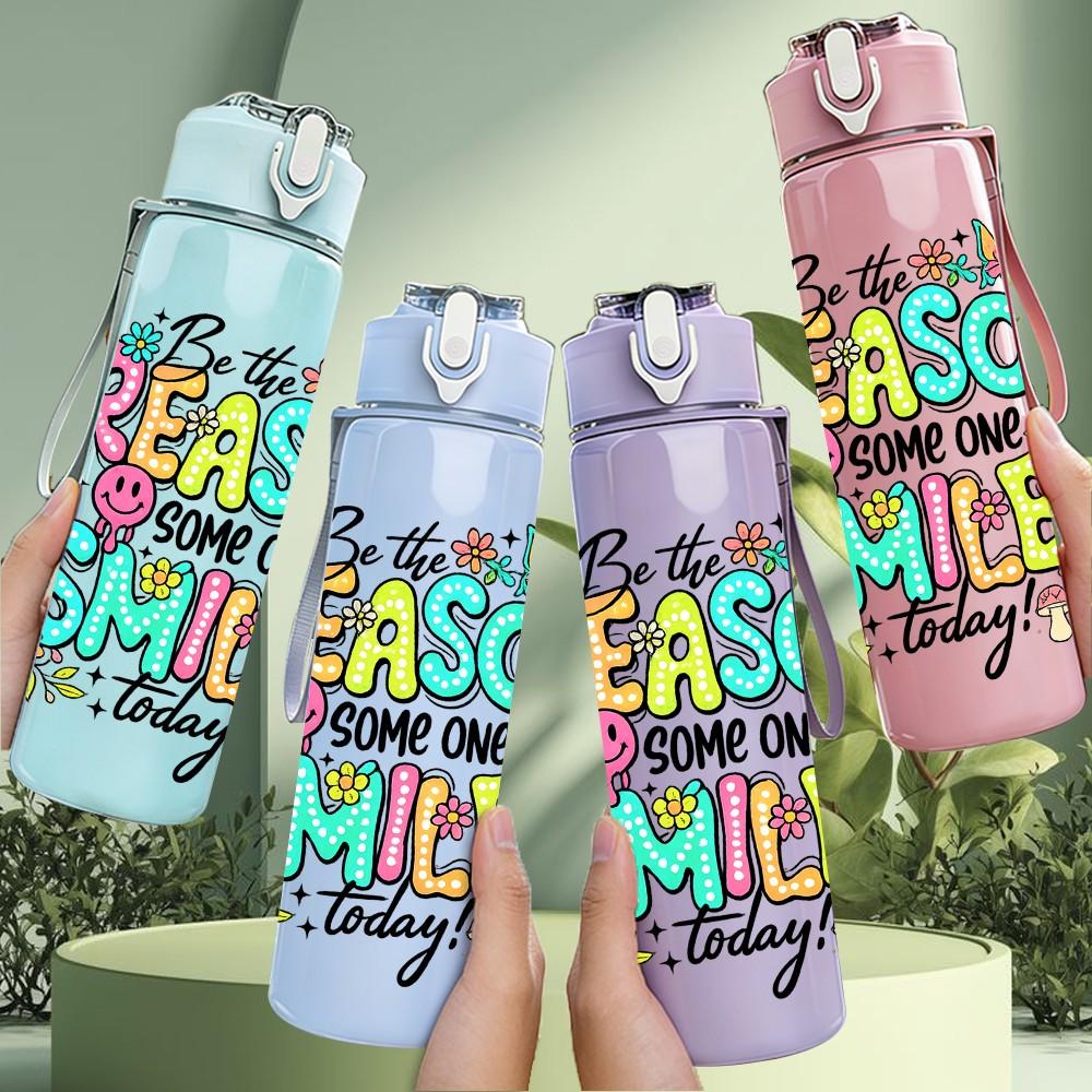 1PC The Reason For My Smiles Colorful Quote Print 750ml Color Plastic Sports Water Bottle Leakproof Flip Straw Lid Suitable for Sports Office Home Use
