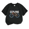 Kids Unisex Boys Girls Crew Neck Short Sleeve 100% Cotton T-Shirt, Casual Explore Bicycle Print Soft Breathable Summer Tee Tops for Daily Wear