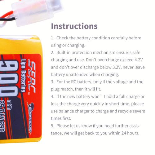 SUNPADOW 2S 7.4V LiPo Battery Pack, 900mAh 25C with JST Plug, Suitable for FPV and Drones, 2 Packs