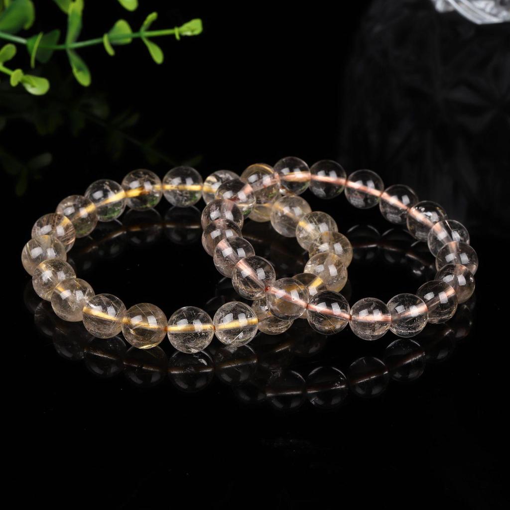 Natural Golden Rutilated Quartz Round Bead Bracelet - DIY Rutilated Quartz Beaded Jewelry