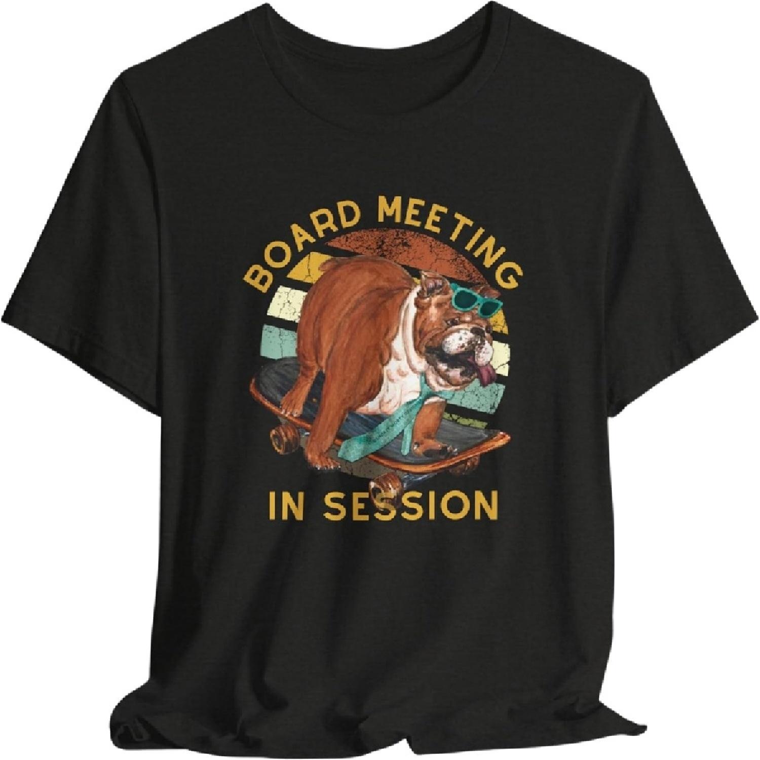 

Board Meeting Skateboarding Bulldog T-Shirt – Funny Dog Skateboard Graphic Tee – Unisex Summer Tee – Bella+Canvas S