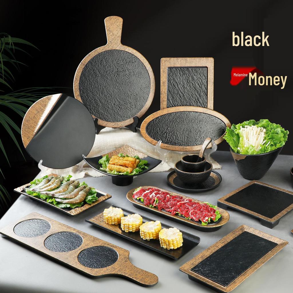 Melamine Imitation Porcelain Hot Pot & BBQ Plate with Handle
