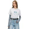 Classic White Short Sleeve T-Shirt With Blue Bird Print Women Tops PAF261218191