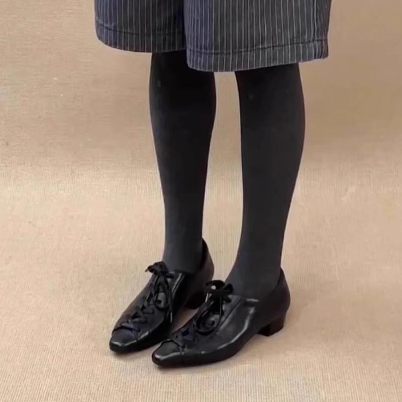 Fashion Black British Style Leather Shoes Women Retro Lace Up Mid Heel Pumps Comfortable Elegant Commuter Office Shoes Zapatos De Mujer