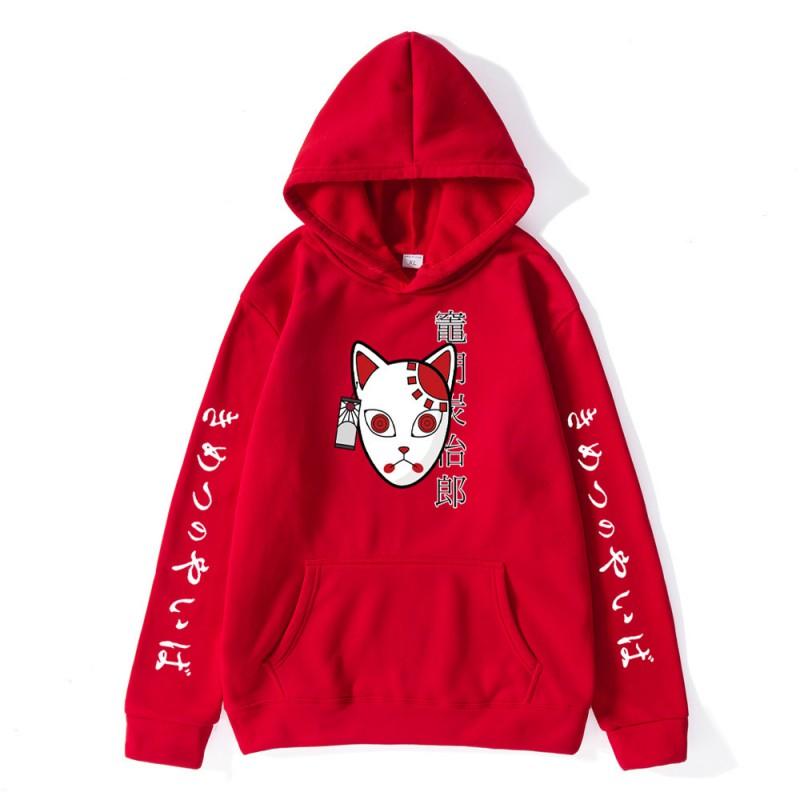 Mens Anime Hoodie Inspired By Demon Slayer Kamado Tanjirou Print Loose Fit Cotton Blend Winter Casual Sweatshirt