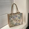 Flower Floral Pattern Shoulder Bag Canvas Geometric Cloth Bag Casual Ethnic Style Handbag  Women