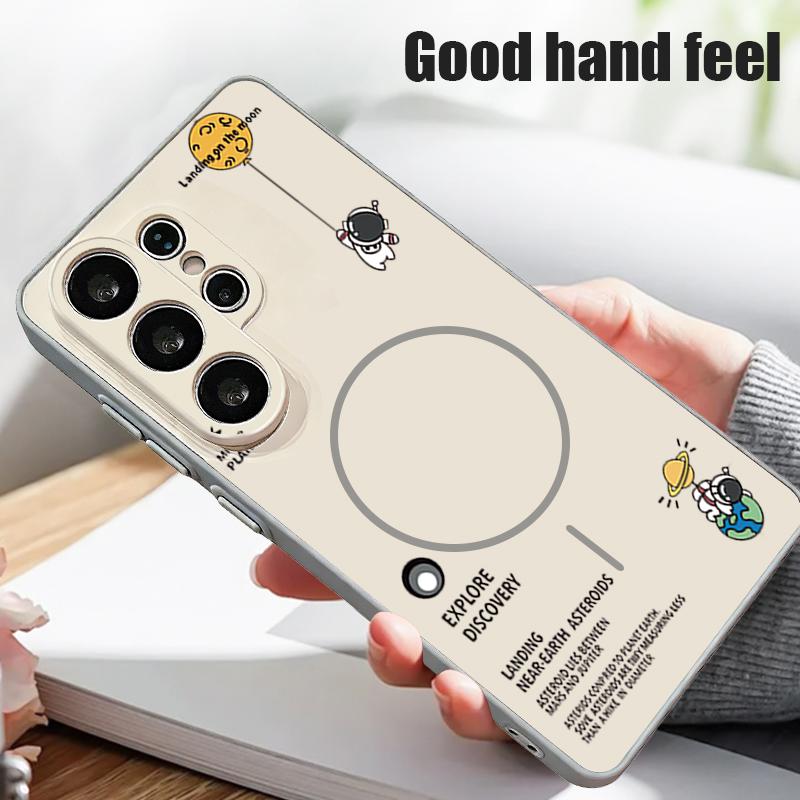 Magnetic For Magsafe Case For Samsung Galaxy S26 Ultra S25 Edge S24 Plus S23 FE S22 A54 A55 A56 5G Hanging Astronaut Pattern Matte Cover